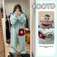 Qinju studio | Funny Coral Fleece Thick Warm Onesie Pajamas for Couples
