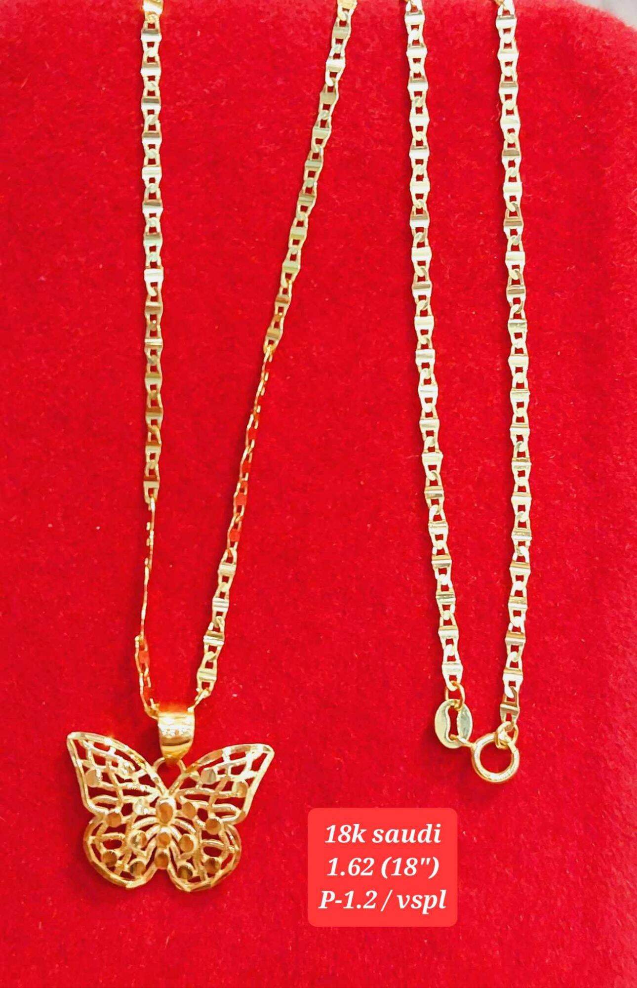 18k Real Saudi Gold high quality Red Butterfly Center Necklace 10mm