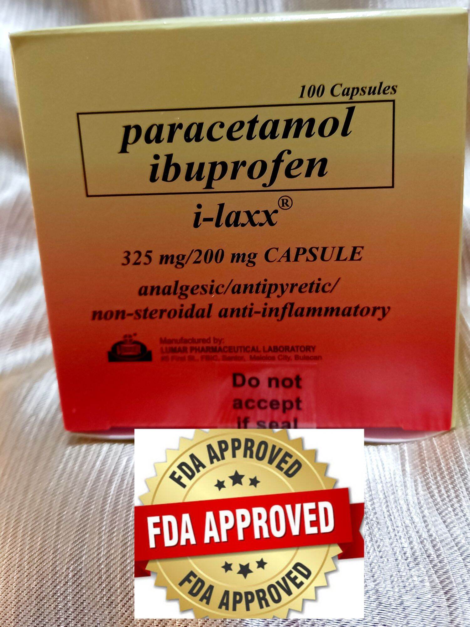 PARACETAMOL IBUPROFEN 100 capsule (generic of alaxan) Lazada PH