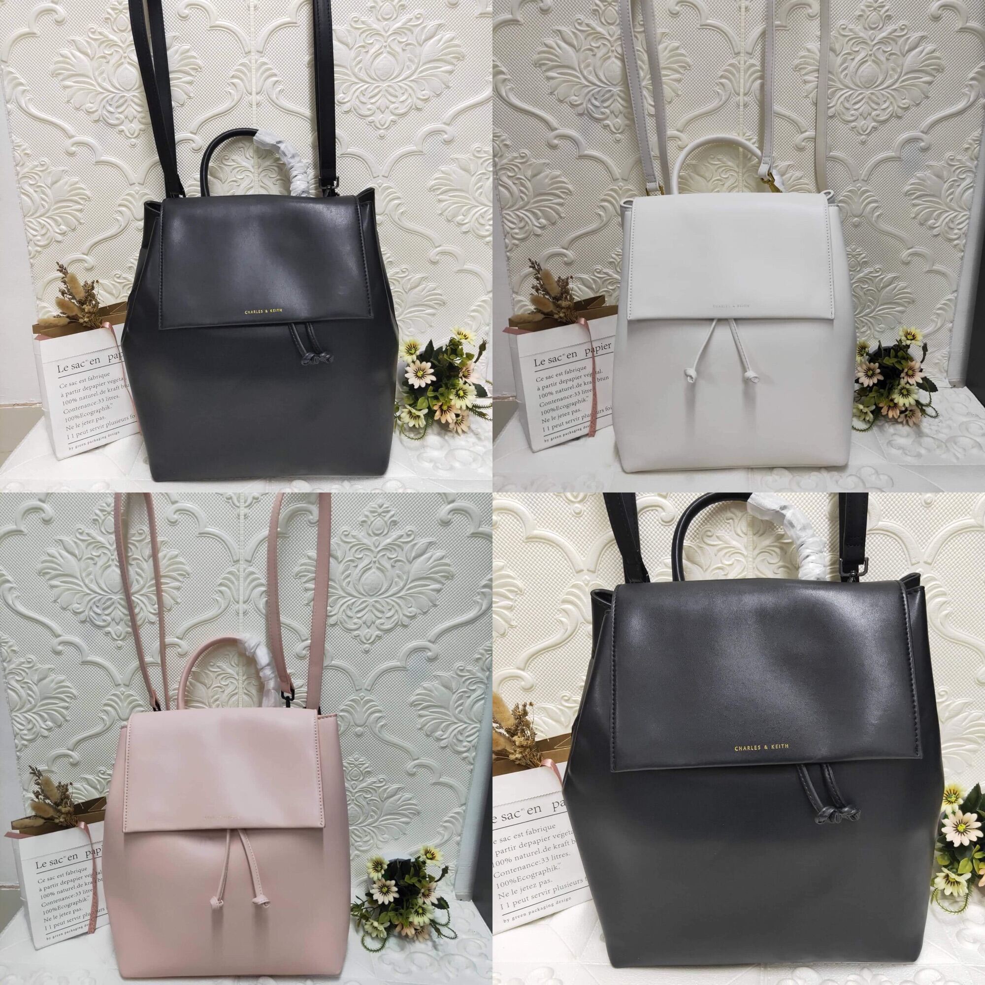 charles and keith backpack brown