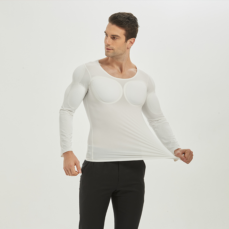 False Muscle Men's Chest Simulation Abdominal Muscle T-Shirt Fake Shoulders  Padded Underwear Compression Shoulder Pads (Color : White, Size : Medium)