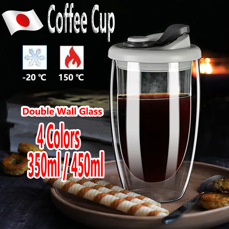 Insulated Double Wall Coffee Mug with Lid - Premium Glass