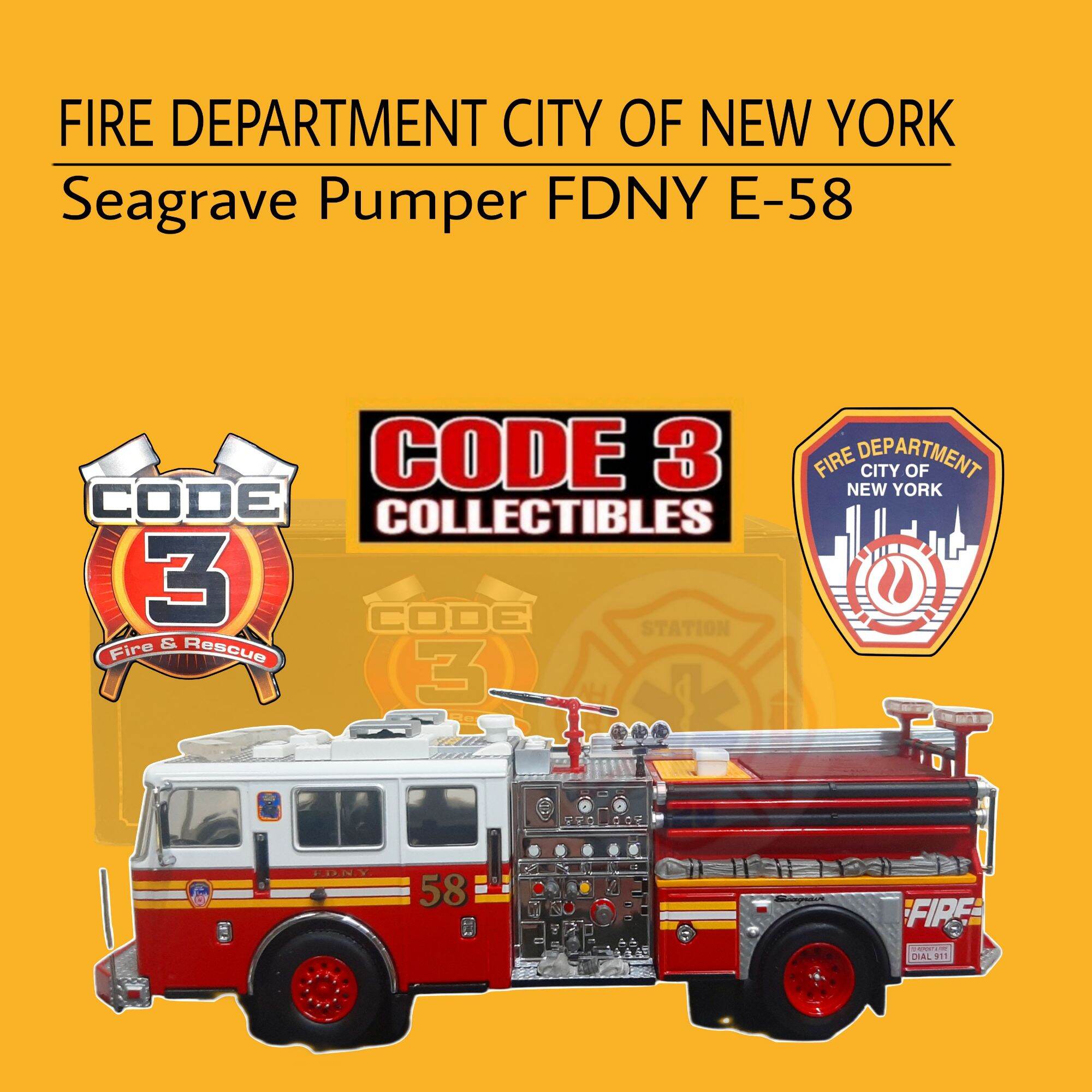 Code+3+Collectibles+FDNY+Seagrave+Engine+%2368+Diamond+Plate+