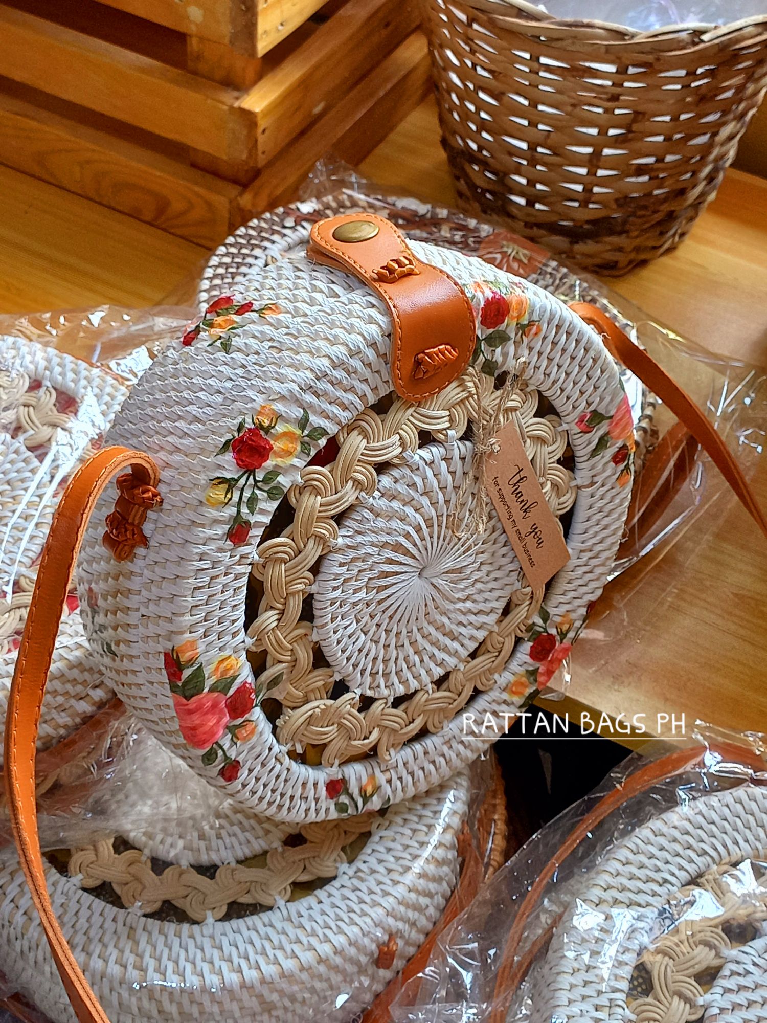 circle rattan sling bags white decoration flower