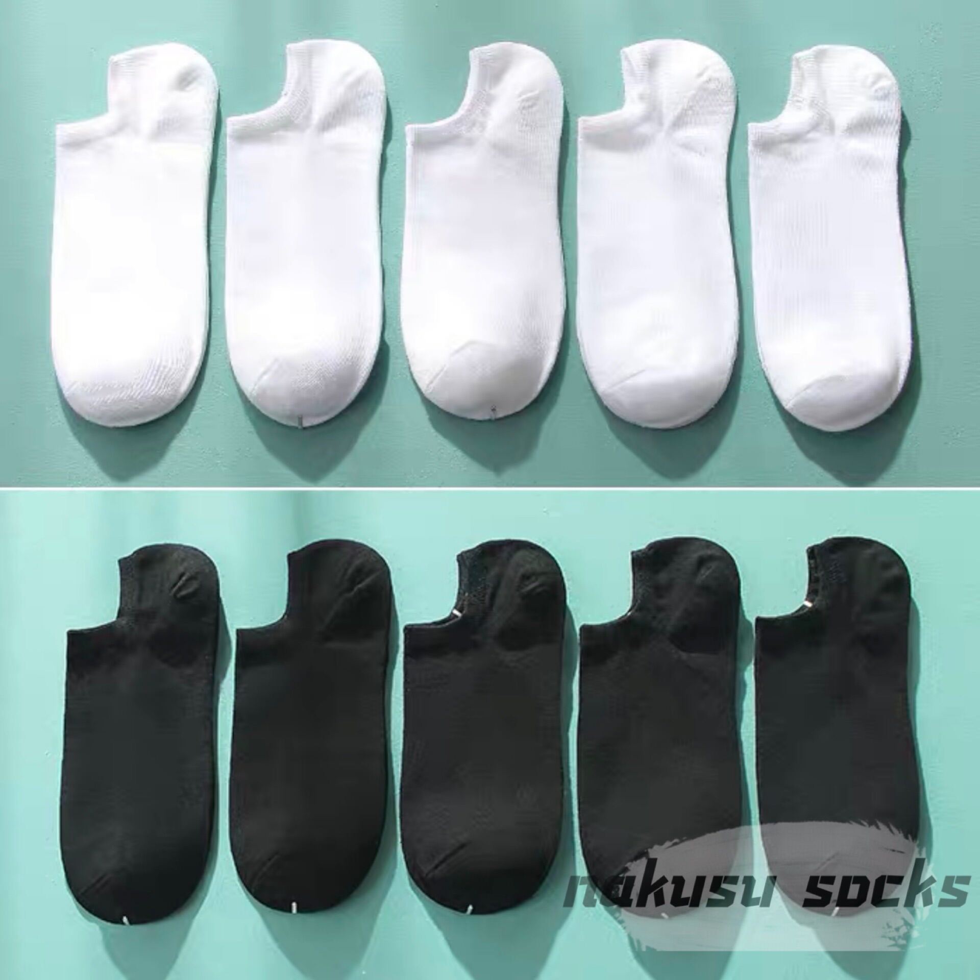 Poposy Cotton Ankle Socks - Unisex Black/White Low Cut Socks