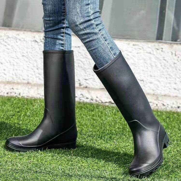 Black Fashion Long Tube Rain Boots - BrandName