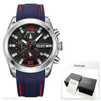Megir Mens Chronograph Analog Quartz Watch with Date Luminous Hands Waterproof Silicone Rubber Strap Wristswatch for Man