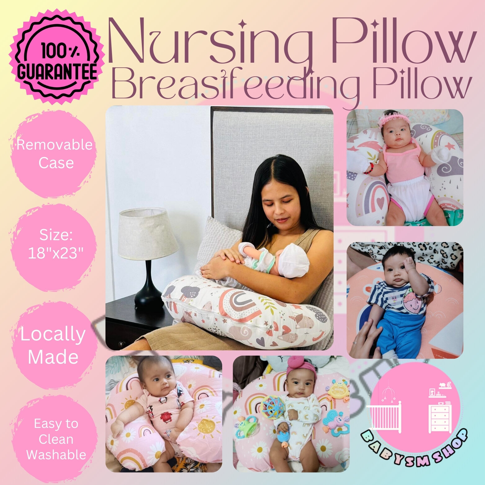 BabySM Nursing Pillow with Removable Pillowcase for Breastfeeding