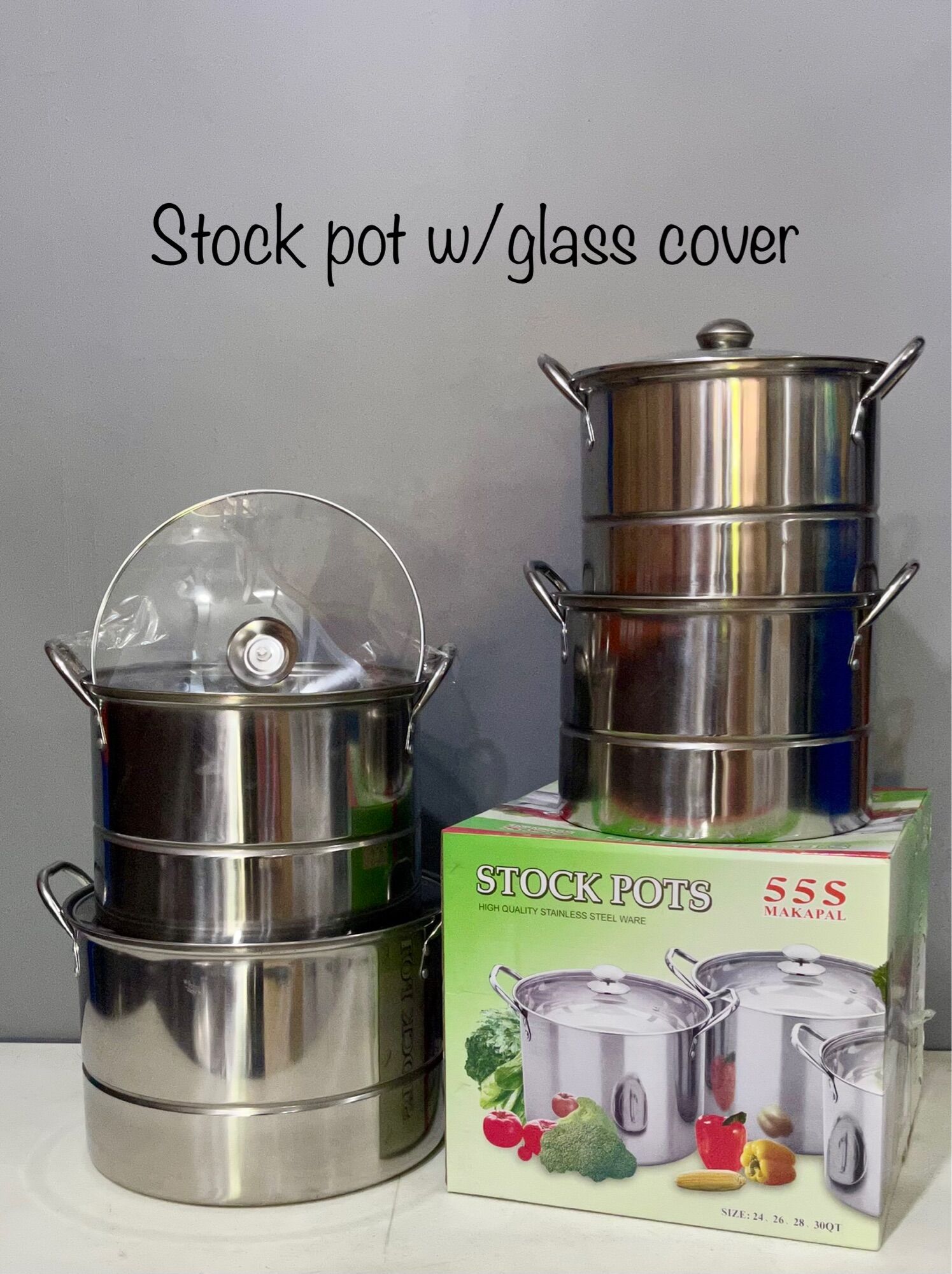 STAINLESS STOCK POT W/ GLASS COVER (4POTS/4COVER) 0801 Lazada PH