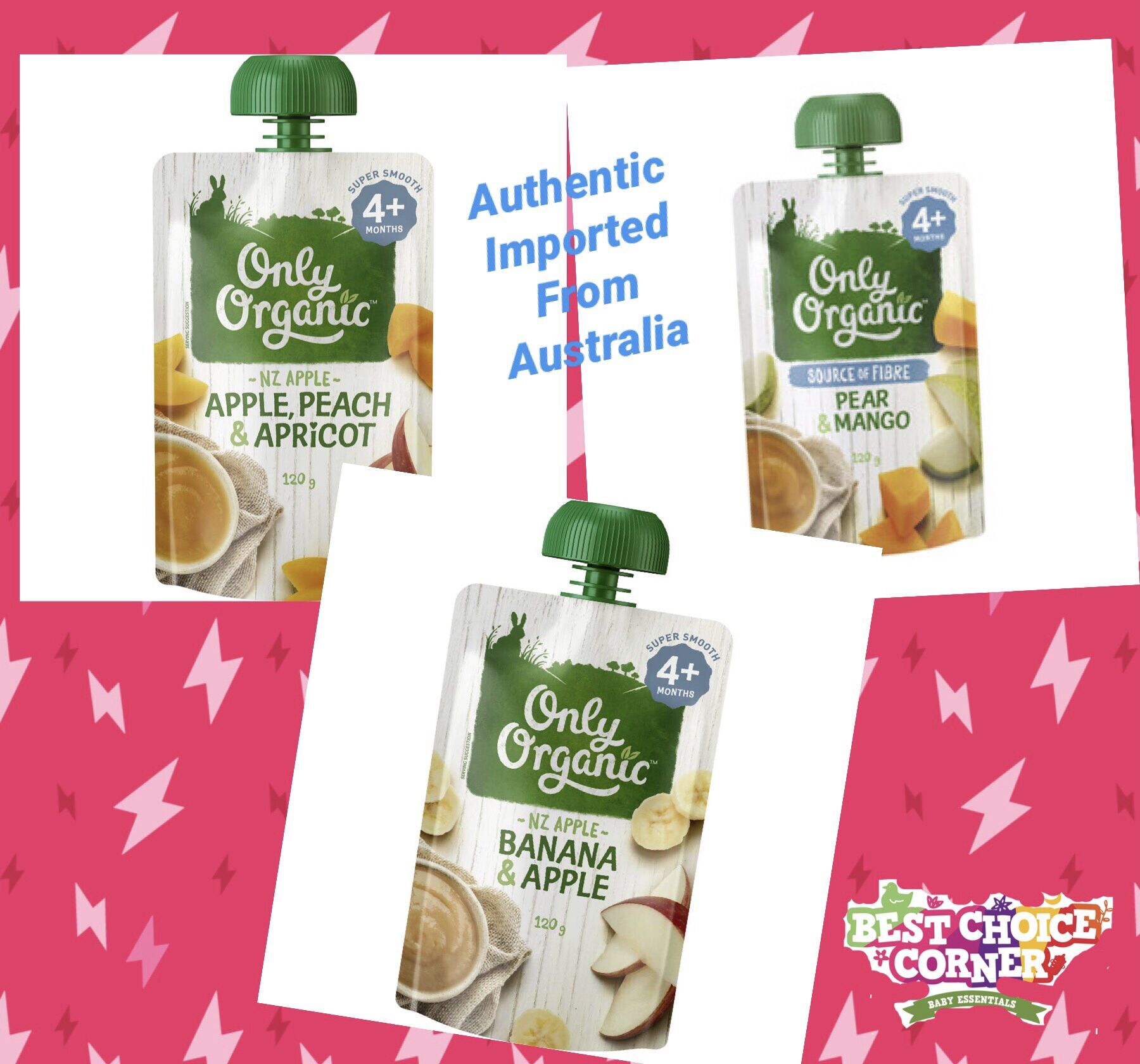 Only Organic Baby Food 4+ Months Apple Peach Apricot Puree Slow