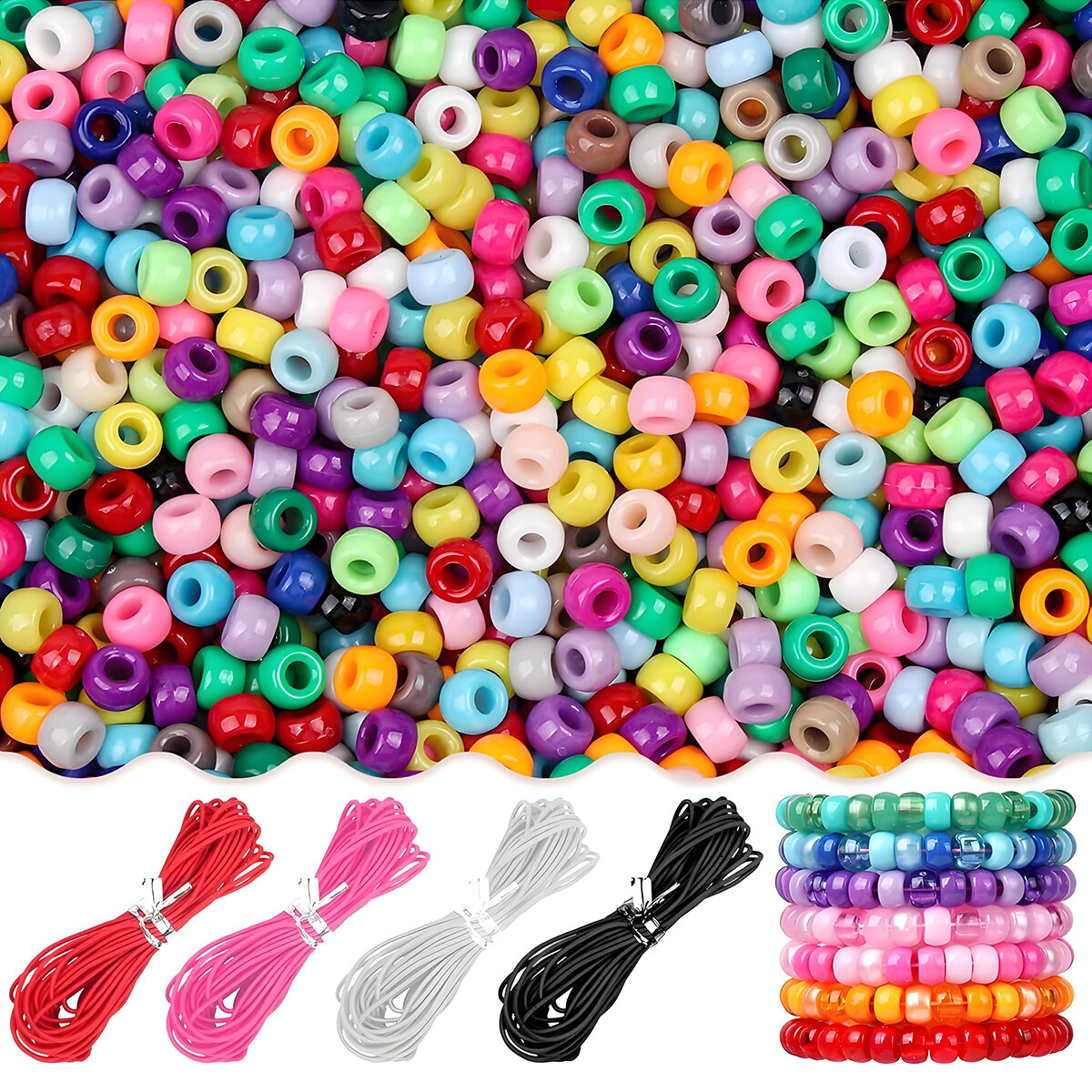 300+pcs Multi-Color Glow-in-the-dark Pony Beads Set for DIY Hair Braiding Friendship Bracelets & Crafts Plastic Horse Beads Loos