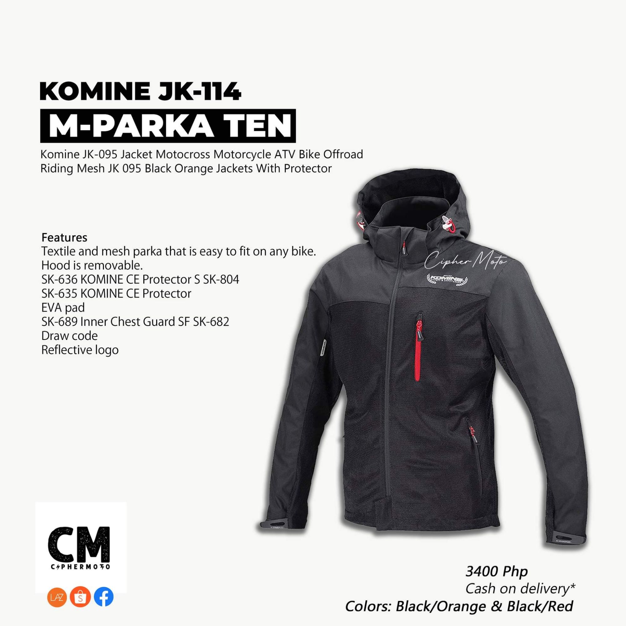 Komine Jk 114 Parka Riding Jacket with Hood - Ten | Lazada PH