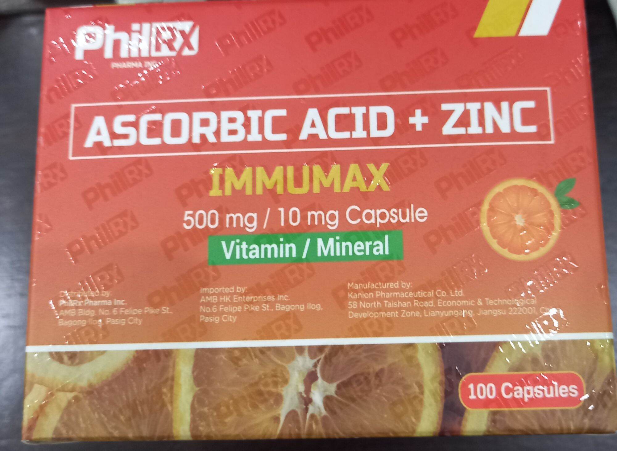 ASCORBIC ACID + ZINC IMMUMAX 500MG/10MG CAPSULES by 100's Lazada PH