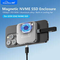 Blueendless Magnetic M2 2230 2242 NVMe SSD Enclosure with Cooling Fan 100W PD Charging Type C NVMe PCIE SSD Case for iPhone Mac