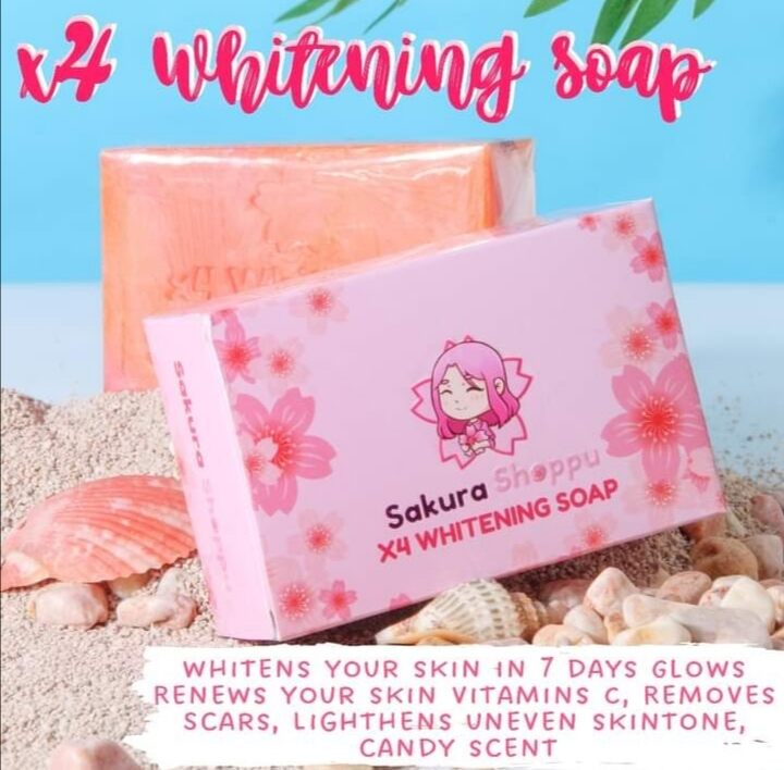 BUY1TAKE1 Sakura x4 Whitening soap 135 g  | bar soap | whitening soap | Anti-aging soap | budget pack x4 whitening soap | skin brightening | skincare | low price bar soap| 135 g Authentic Old scent with free mesh net. 