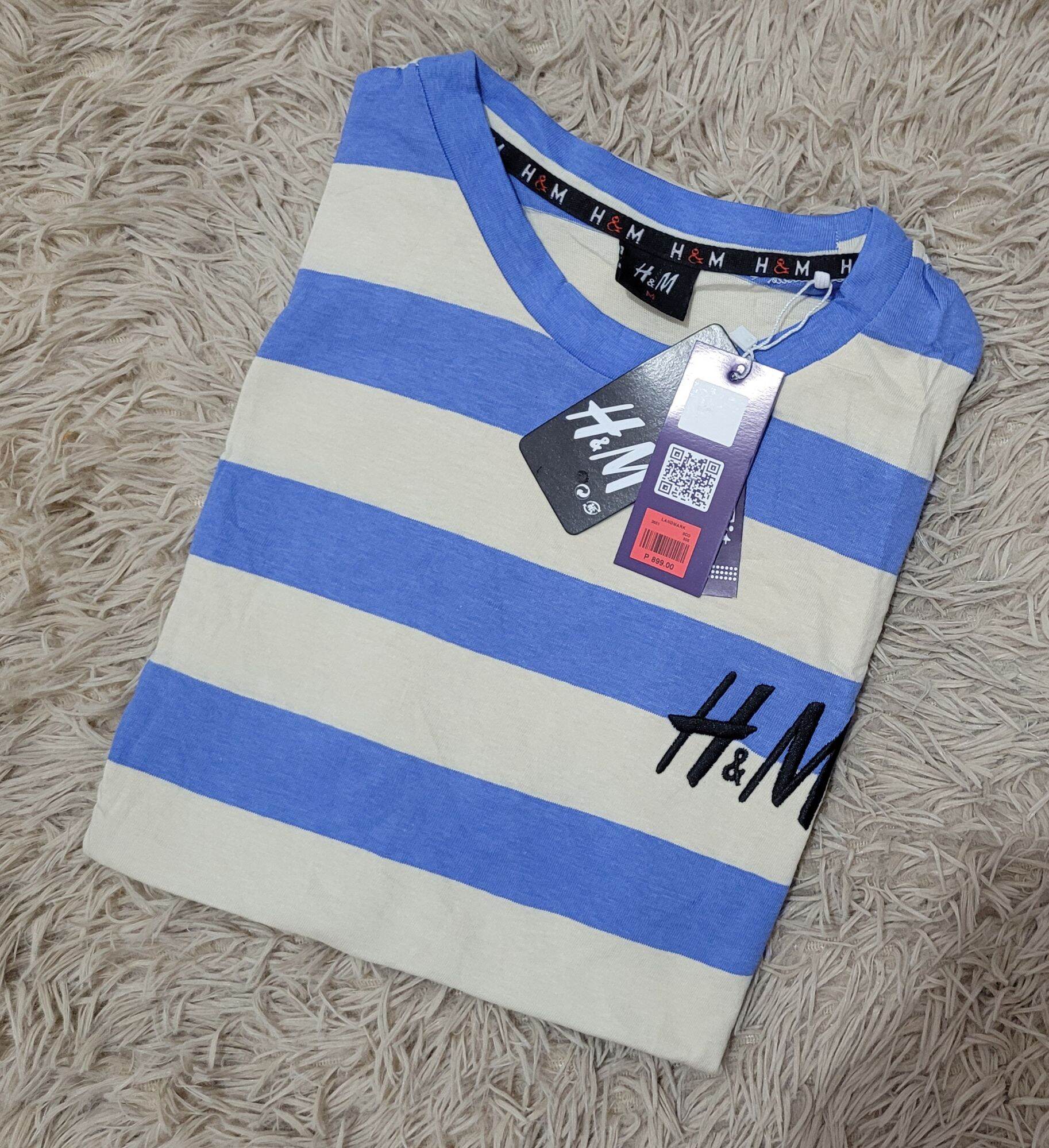 H..&M MENS TSHIRT STRIPE minimal logo embroid Lazada PH