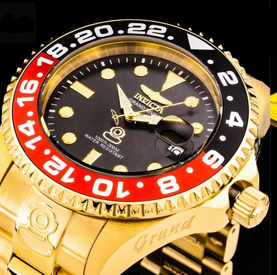 Invicta GRAND DIVER AUTOMATIC Steel Gold Charcoal Dial Coke Bezel