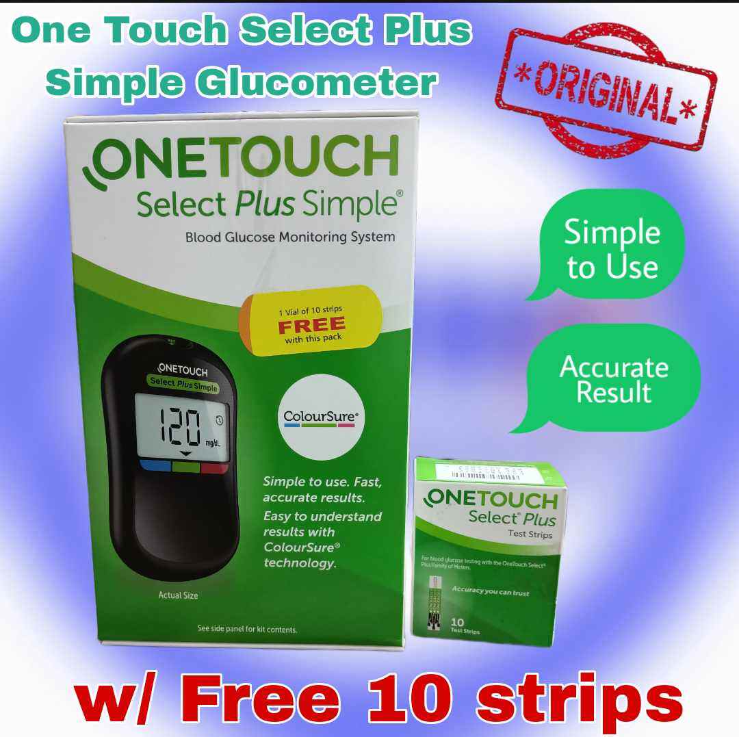 OneTouch Select Plus Simple Glucometer, FREE 10 Strips + 10