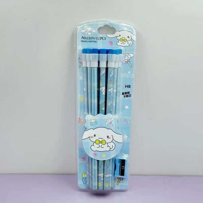 12pcs my melody Kuromi Cinnamoroll Pencil set with eraser and sharpener