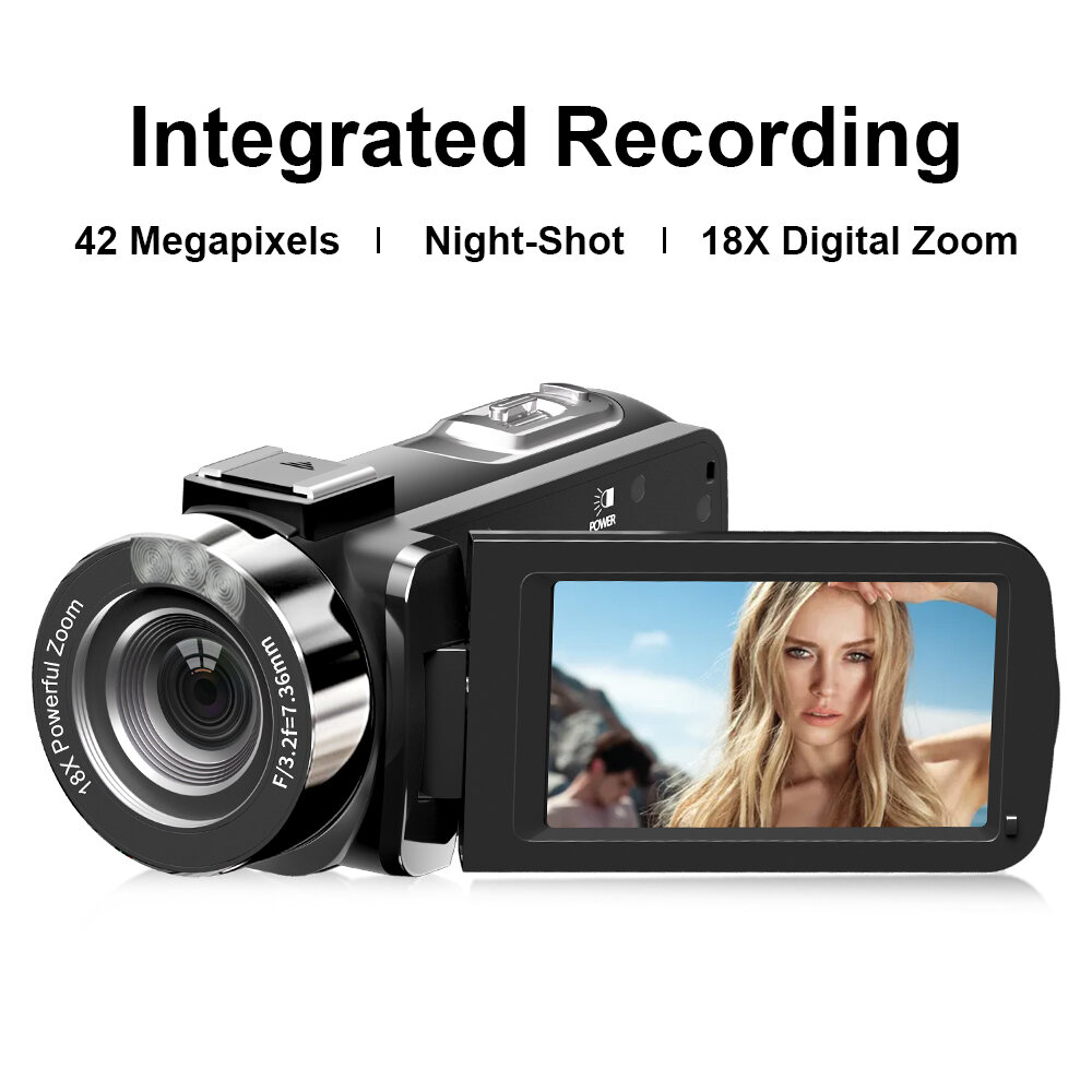 4K HD Professional Digital Camera Camcorder Wifi Webcam 18X Digital Zoom 42MP Photography 3 Inch 270° Flip Screen Recorder