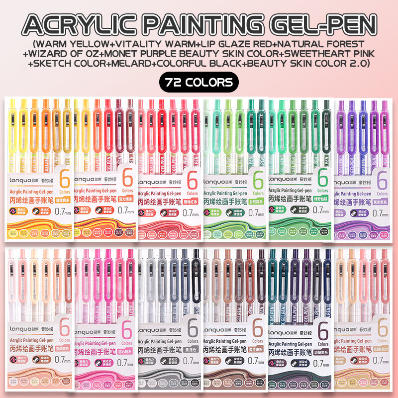6-90 colors Languo Acrylic Painting Gel Pen Set Handbook Pen Multi-Color Neutral Pen Student Writing Drawing Marker Pens D200