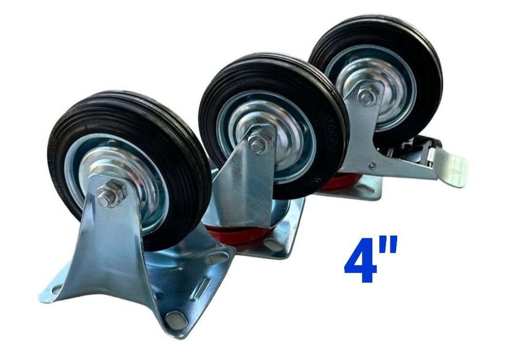 INDUSTRIAL RUBBER CASTER WHEEL SWIVEL FIXED SWIVEL WITH BRAKE 4"/5"/6