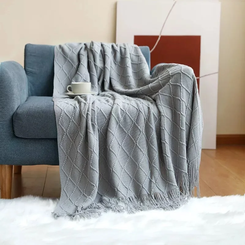 Knitted Throw Blanket with tassels 100% acrylic towel throw sofa blanket bed blanket (1)
