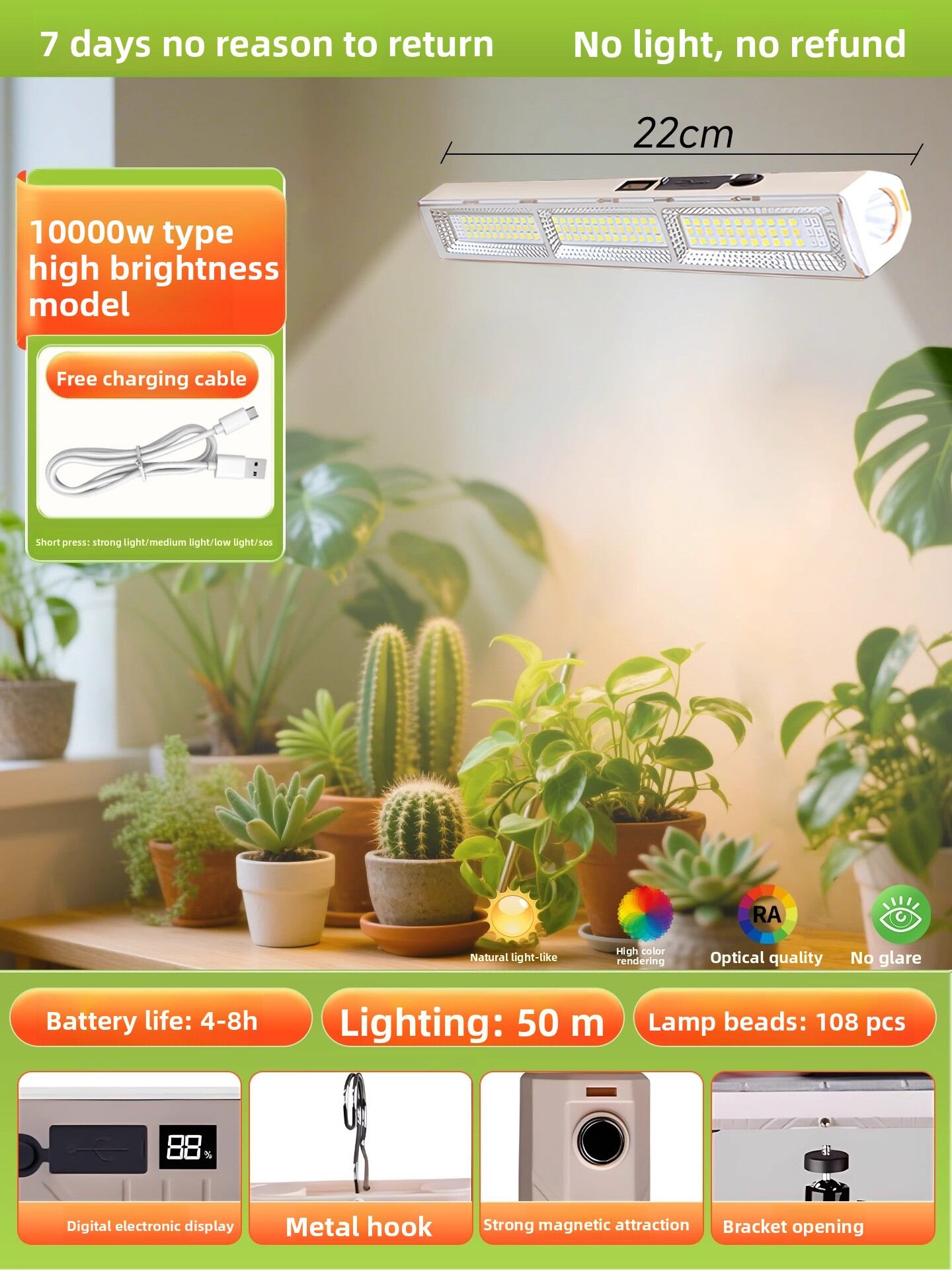 BOLUNKE | Portable Waterproof Magnetic Plant Grow Light