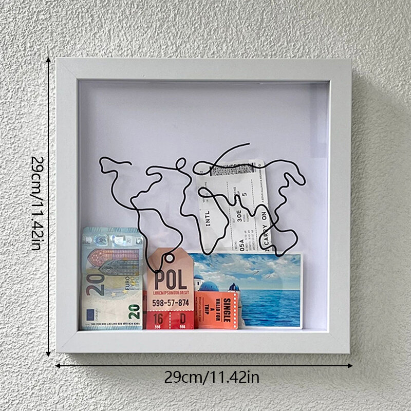 Adventure Archive Box 30x30cm - Scatola Porta Ricordi Di Viaggio In Legno Con Mappa Del Mondo, Colore Nero