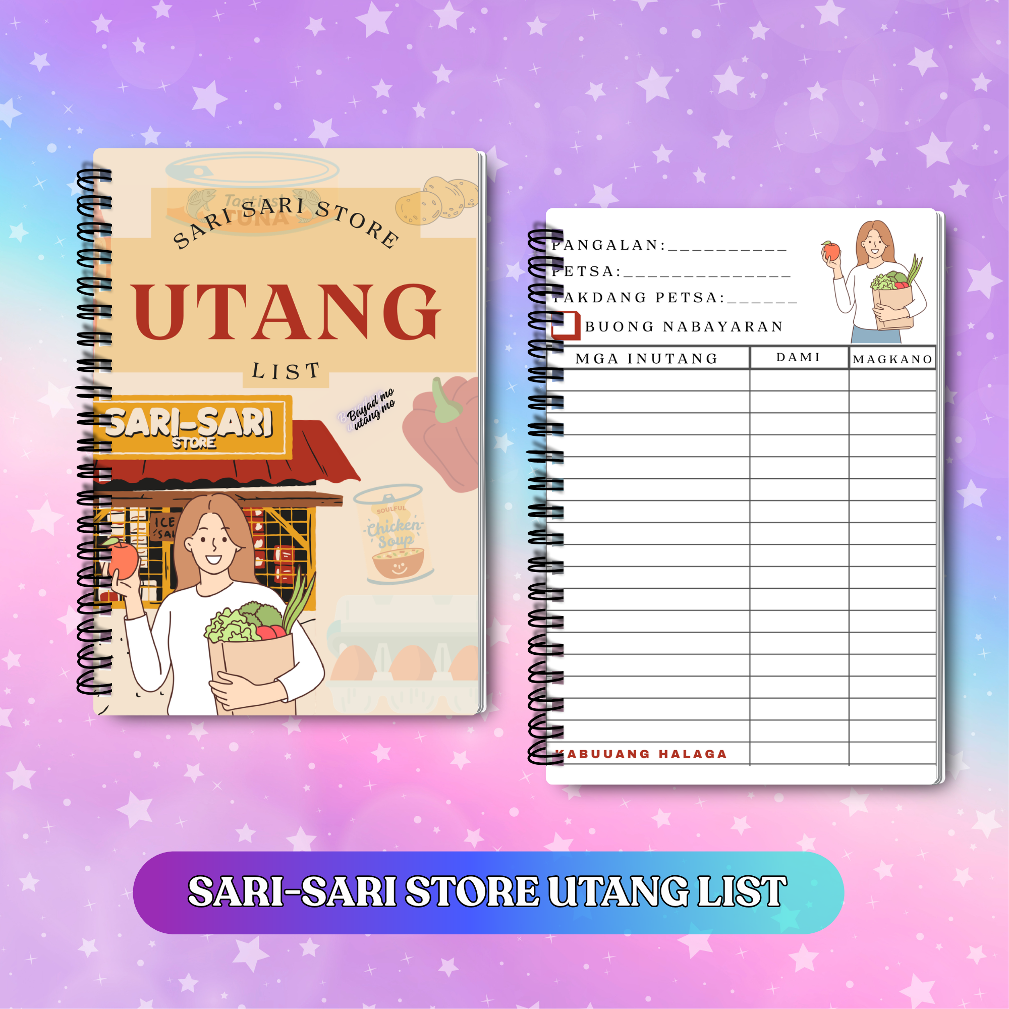 Sari-Sari Store Utang List Spiral-bound Illustrated Grocery Tracker Shopping List Budget Notebook no back print Free Ballpen