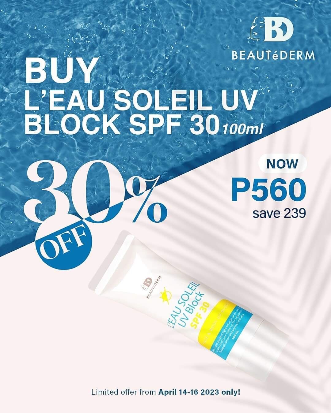 BEAUTeDERM Leau Soleil UV Block SPF 30 100ml | Lazada PH