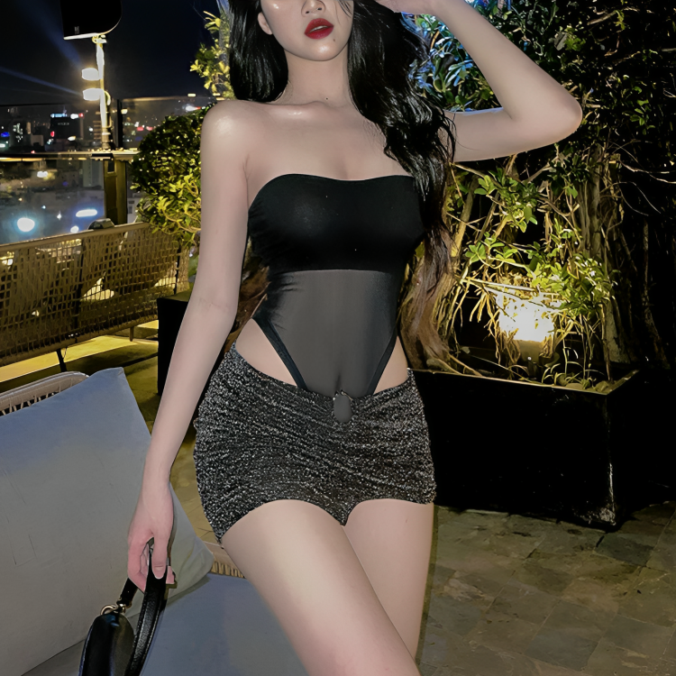 High waist sexy tight tube top Translucent mesh bandeau for women