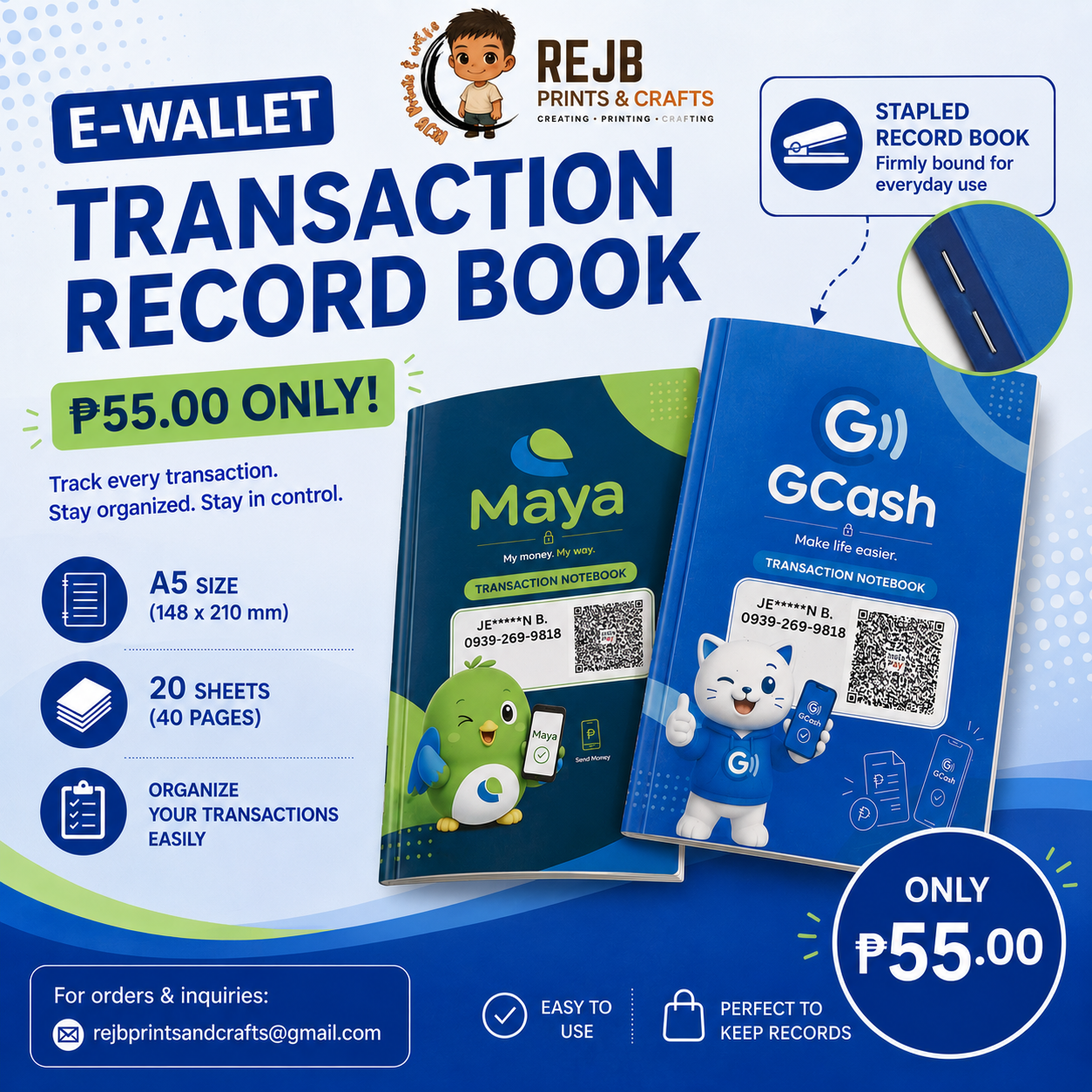 Maya Gcash E-Wallet Transaction Record Book A5 Size 20 Sheets Stapled Firmly Bound for Everyday Use