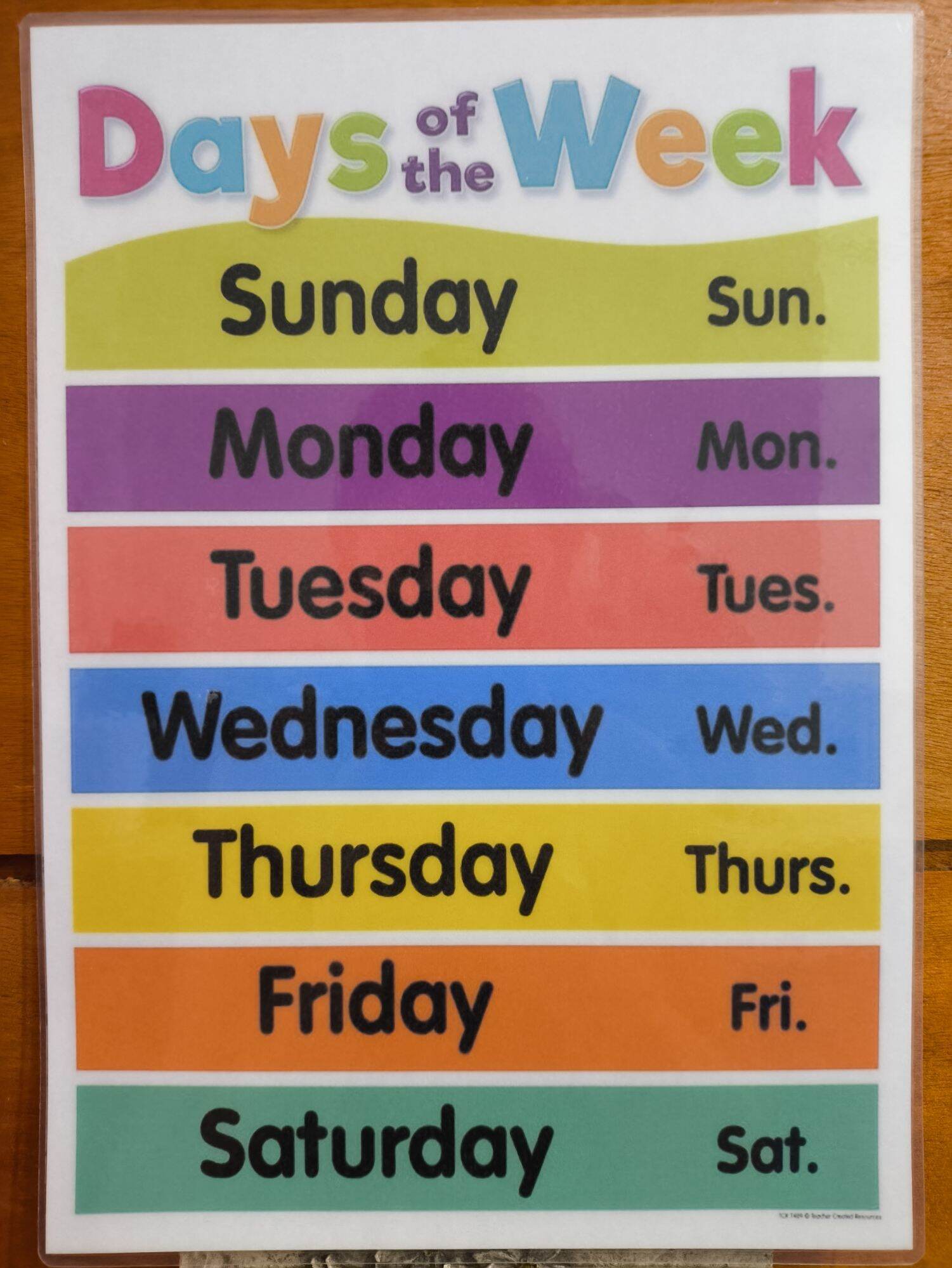 Days of the Week Laminated Chart | Lazada PH