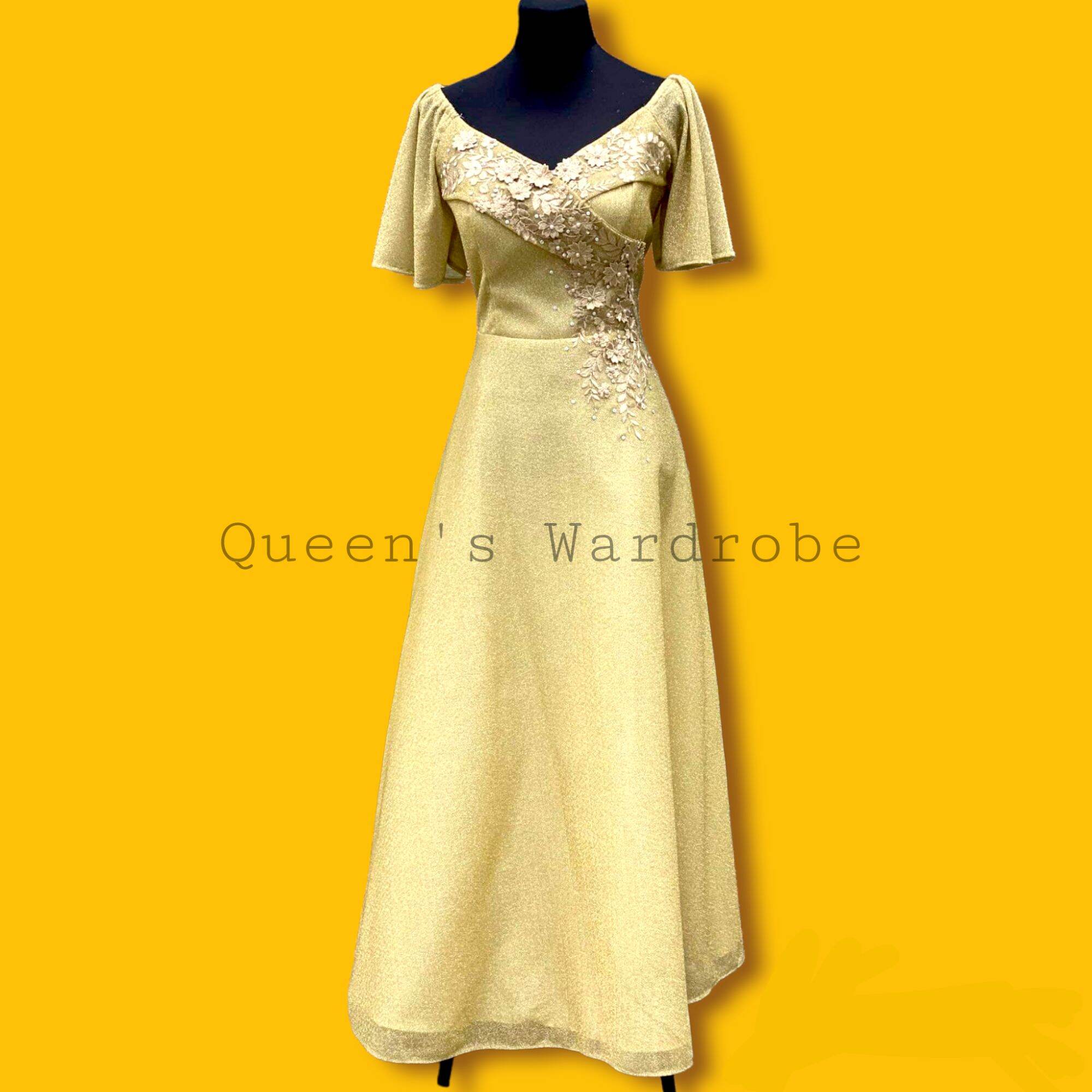 Gold Gown Design Primary Sponsor Gown Formal Dress For Wedding Sponsor, Principal  Sponsor Gowns