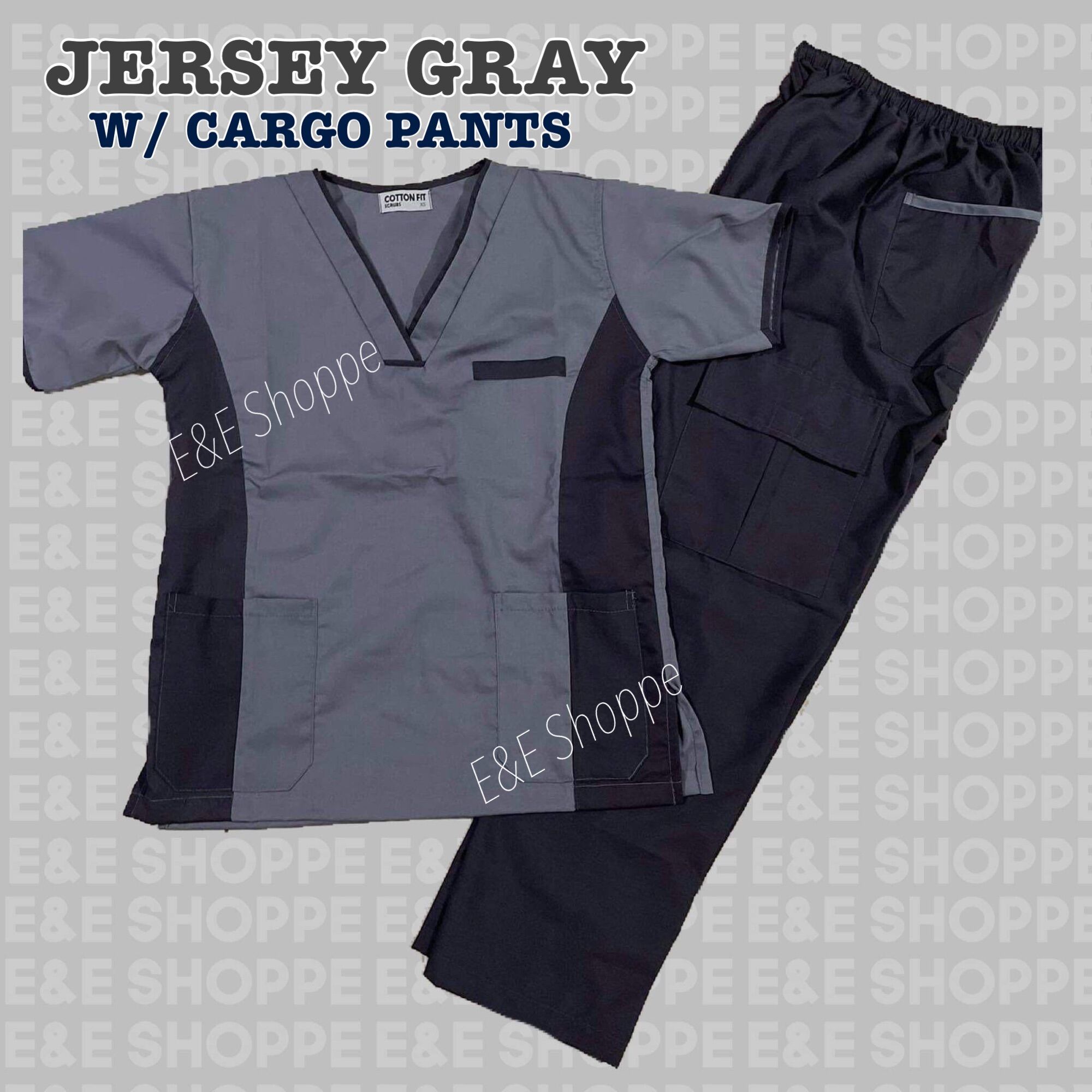SCRUB SUIT SETUNISEX ( JERSEY GRAY with CARGO pants? Lazada PH