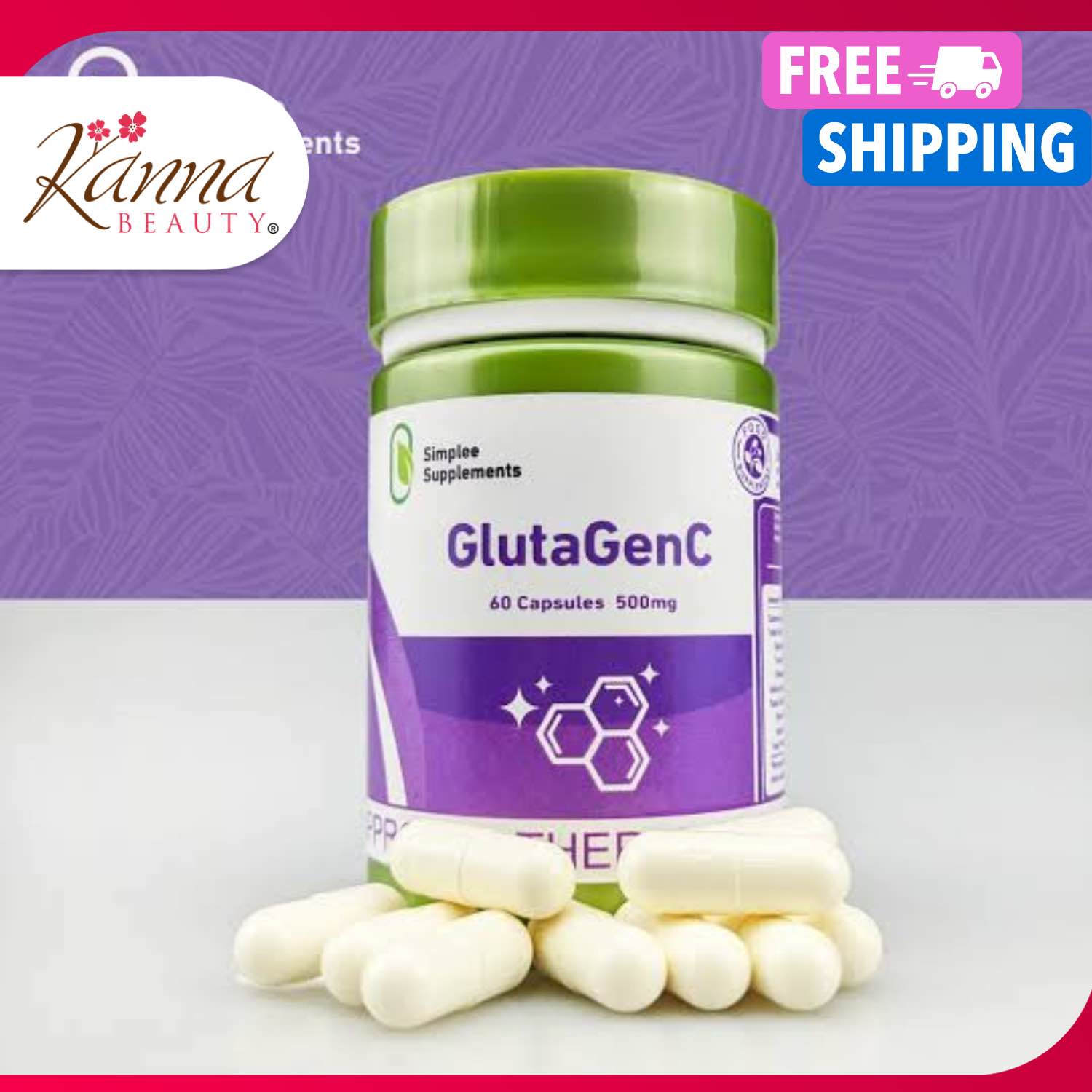 Simplee GlutaGenC Whitening Supplement Capsules (60 capsules, 500mg)