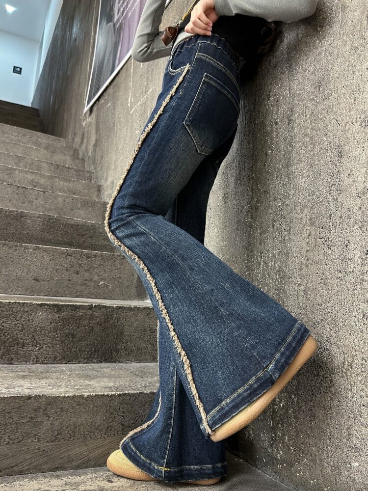 MPW | Girls Denim Bell Bottom Pants Korean Style Fashion Slimming Tassel Spring Autumn Children's Clothing High Waist Elastic Waistband Presyo 1,876 Piso*Libreng Shipping