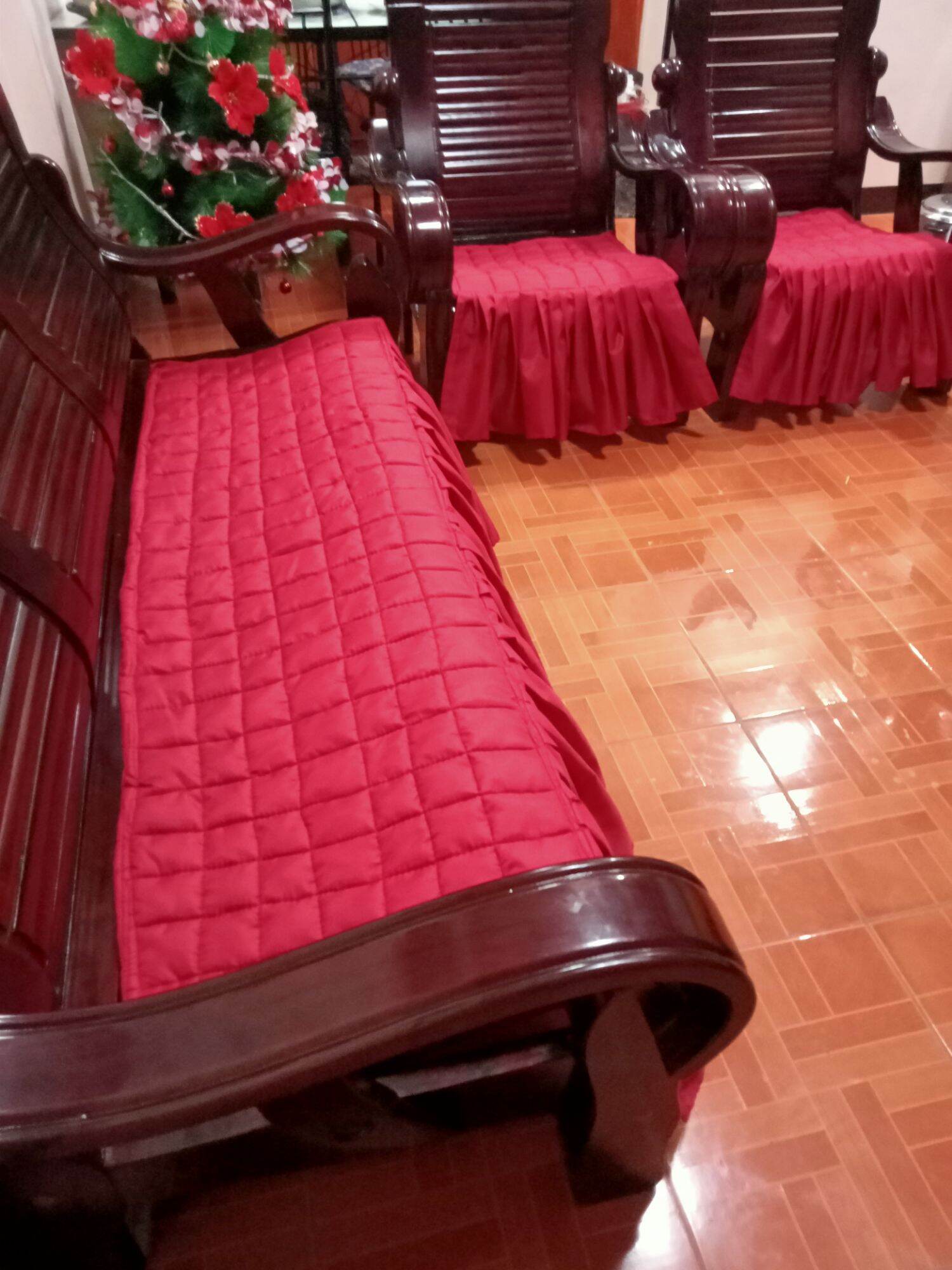 Sofa seat mat cover /plain with lace/panapin sa upuan(3pcs in one set