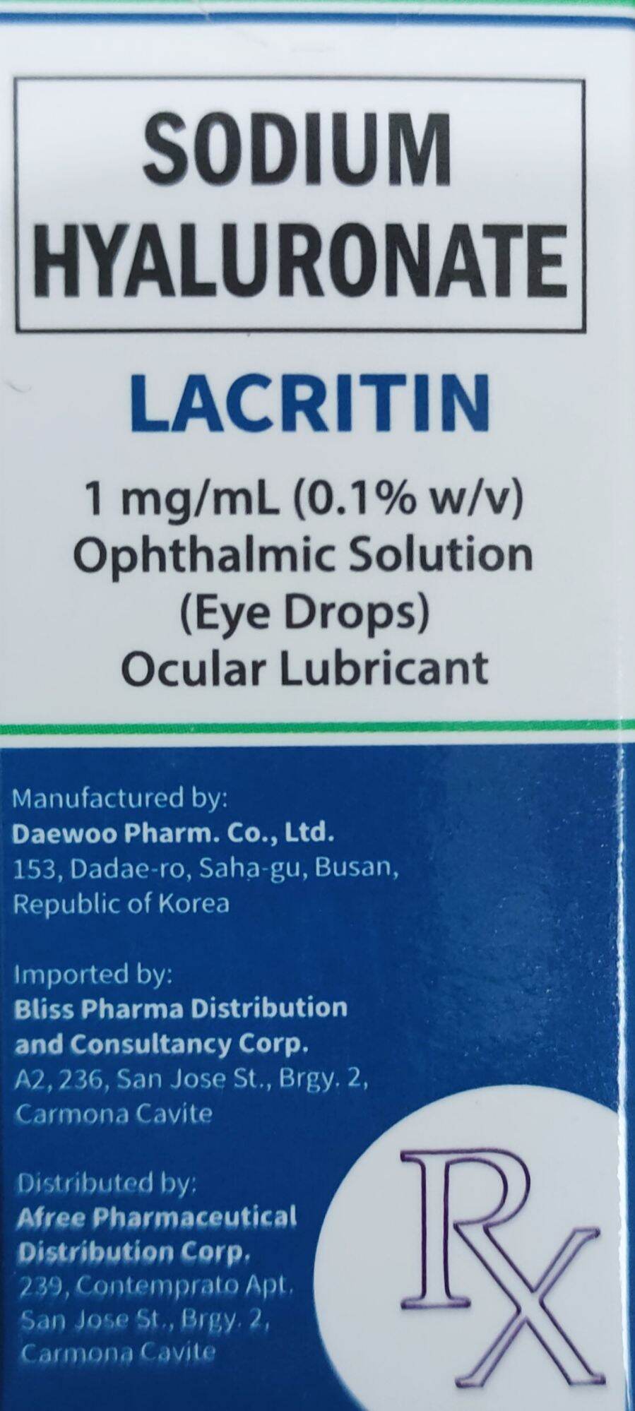 Lacritin Sodium Hyaluronate Artificial Eyedrops Lubricant for Dry Eyes