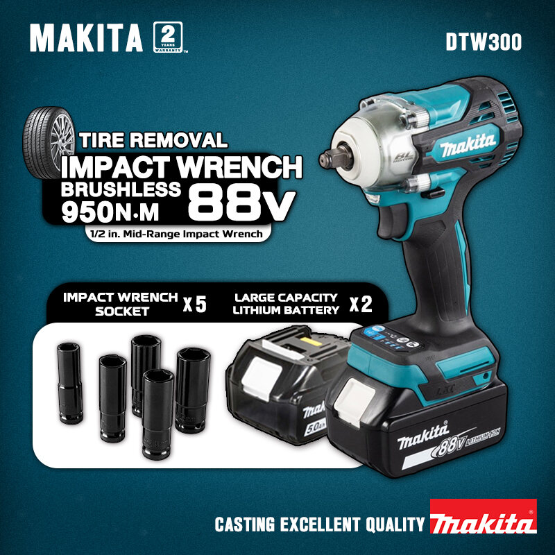 MAKITA Brushless Electric Impact Wrench with 2 Li-ion Batteries