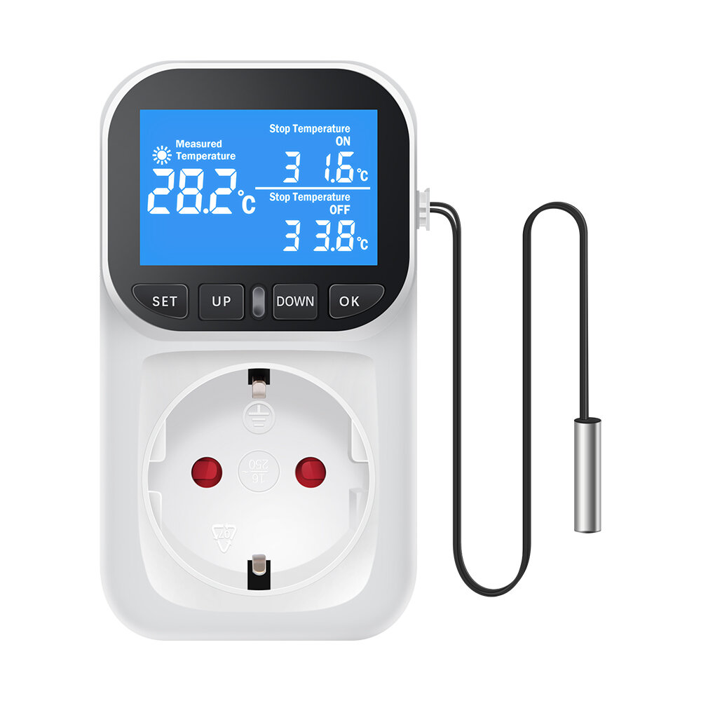 Digital Temperature Controller Socket Thermostat EU Plug 220V LCD ...