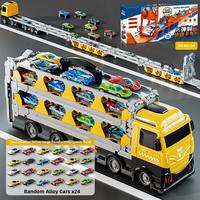 BABYSHOME | Transformable Alloy Truck Toy with Spring-Loaded Car Shooter for Kids 3-6 Years Old Educational Push Pull Vehicle Playset for Boys