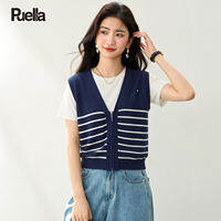 puella | Summer Korean Style Stripe Knit V-Neck Vest and Long Sleeve T-Shirt Set