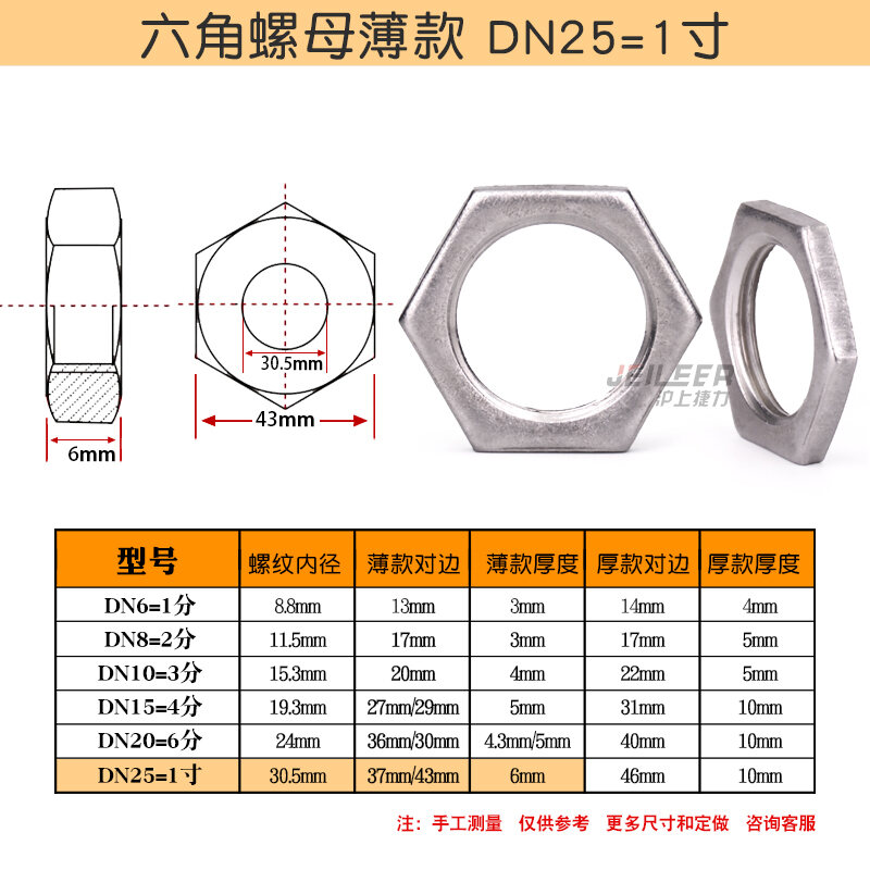 British Metric Hex UltraThin 304 Stainless Steel G Fixed Nut Self