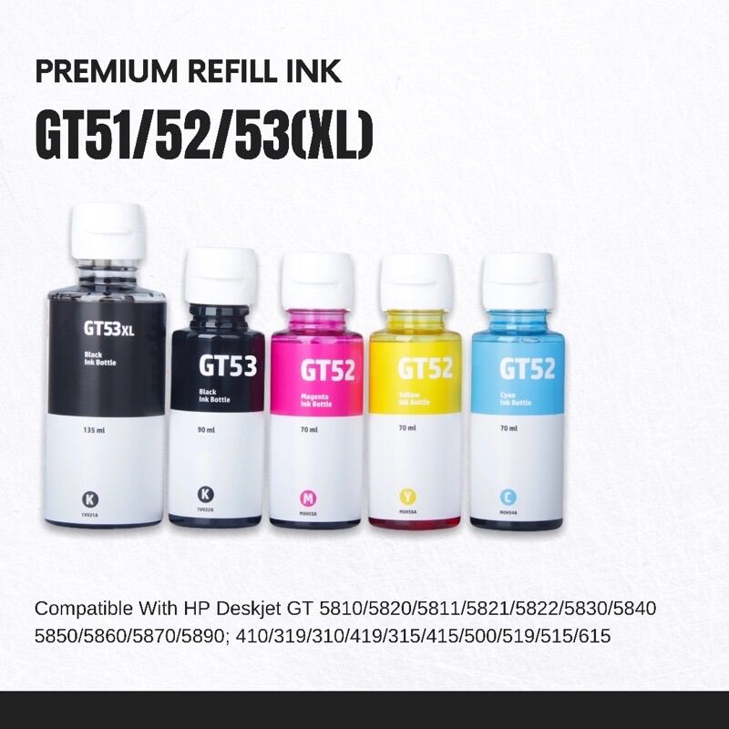 Premium GT53XL GT52 GT53 Refill ink compatible for Deskjet 5810 5820 Smart tank 508 518 618 Presyo 45 Piso*Libreng Shipping
