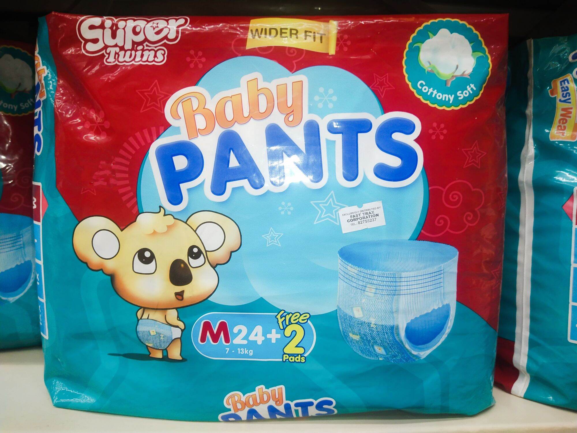 Super Twins Baby Pants M24+ 2 Free Pads Wider Fit Cotton Soft Koala Design