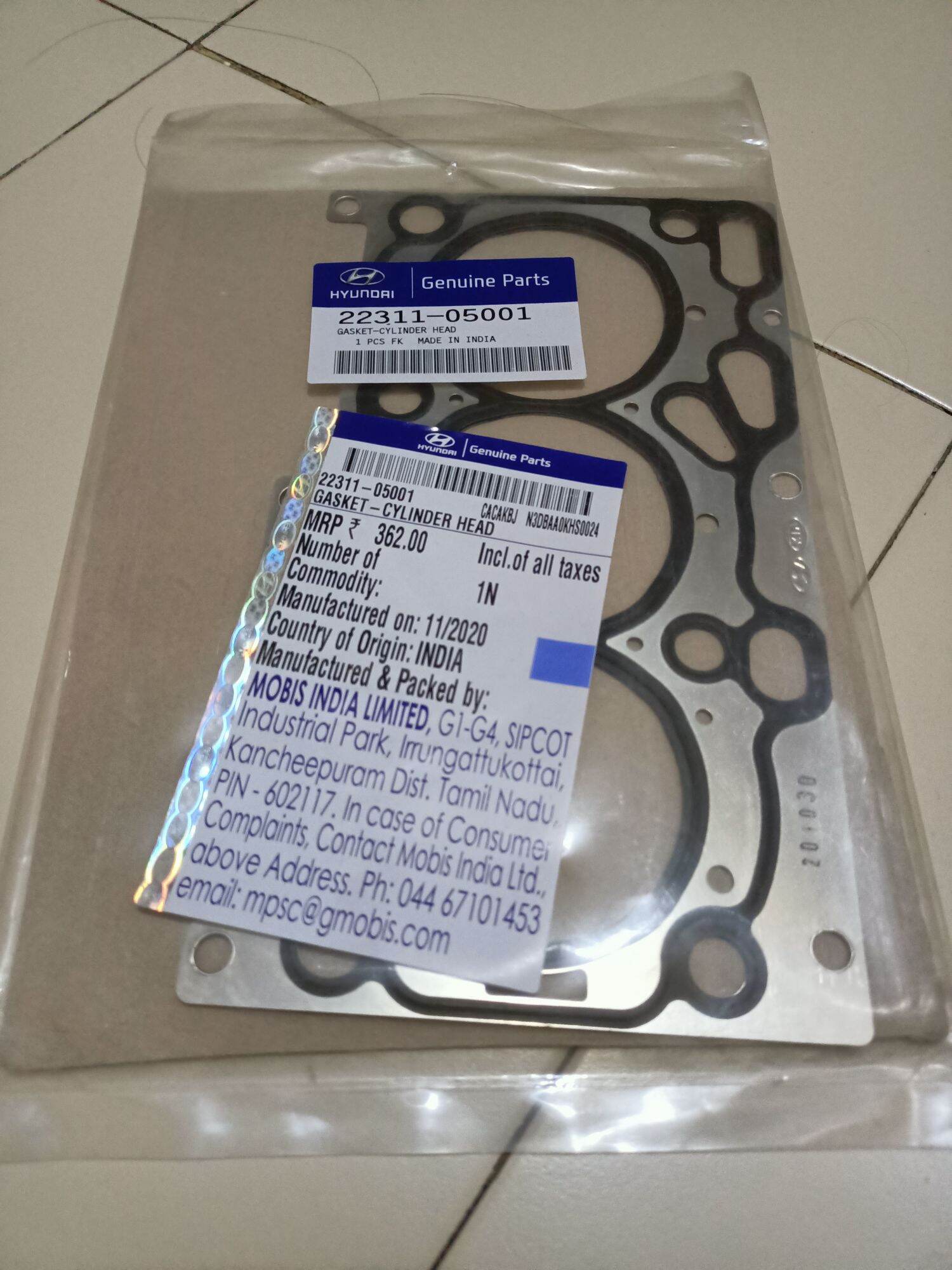 2231105001 CYLINDER HEAD GASKET FOR HYUNDAI EON 20122019(GENUINE