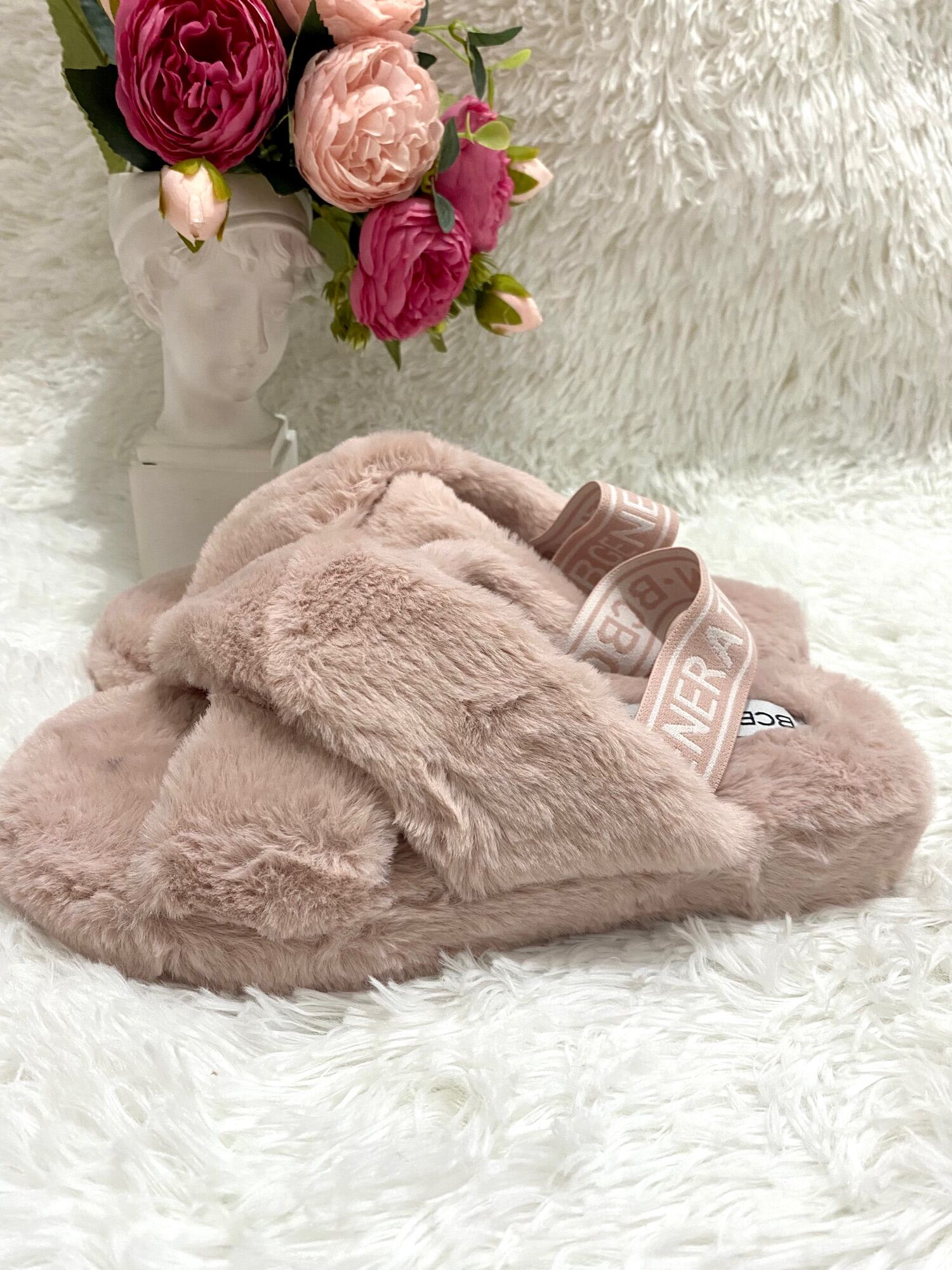 fur slingback sandals
