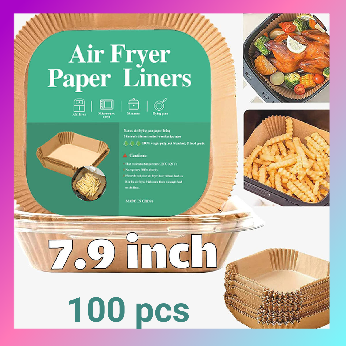 20CM (8 Inch) Square Air Fryer Liners Disposable 8 Inch Set